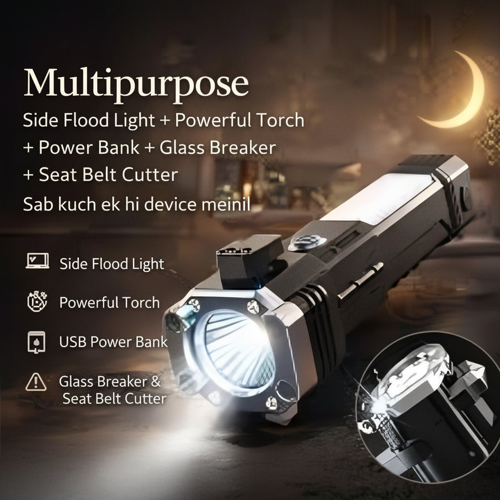 Torch Light 5 in 1 – Multifunction LED Flashlight, Rechargeable, Outdoor & Emergency Too