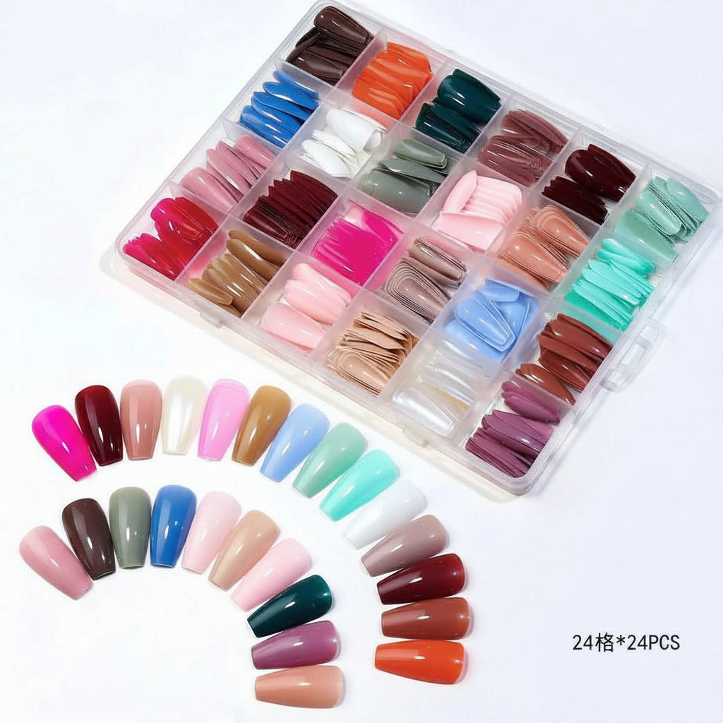 576 Pcs Box Colorful Artifical Nails Acrylic Full Cover Nail | Fake Nails | Fancy Artifical Nails | French nails | Nails For girls In Multicolours