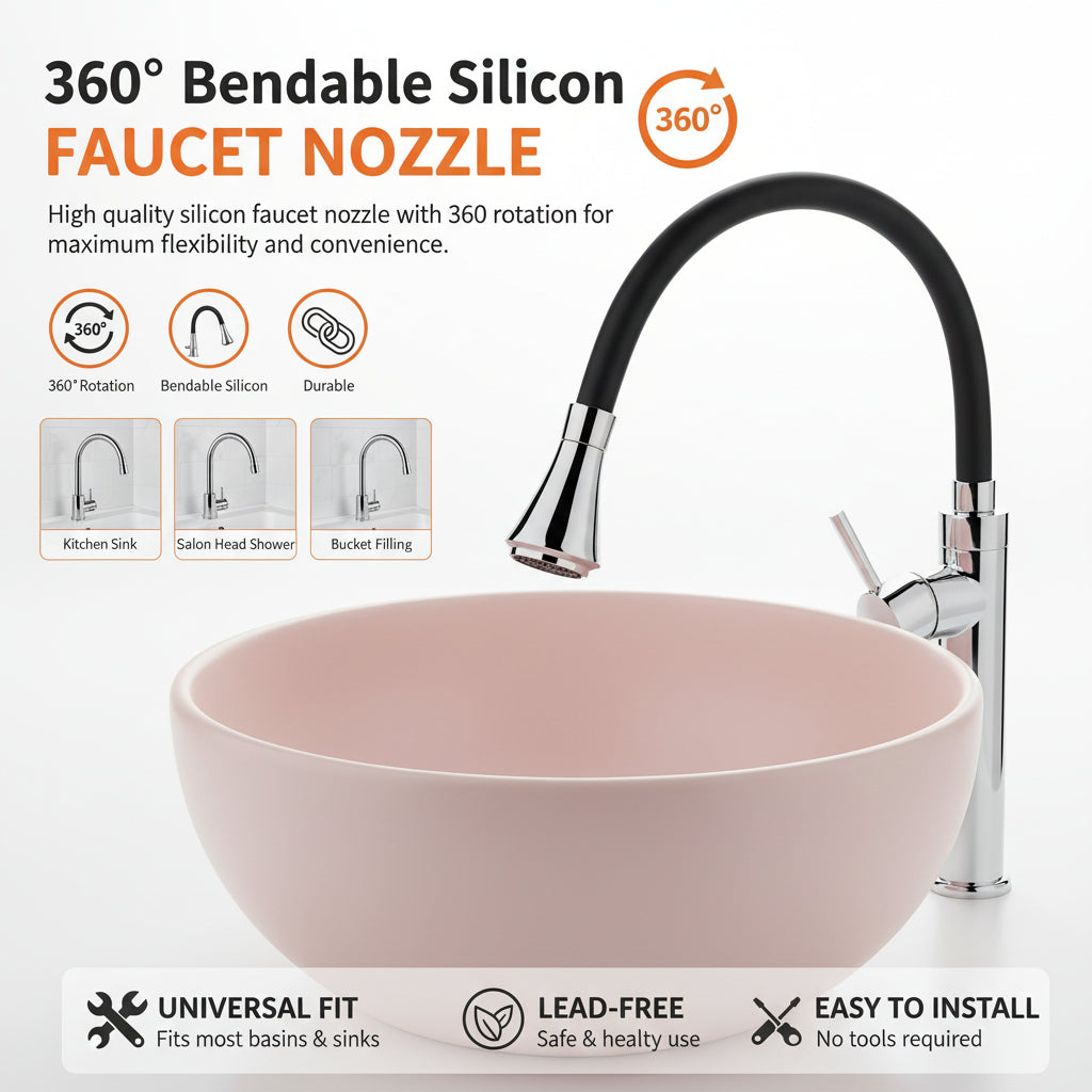 Black & Red Flexible Shower Neck 360° Universal Rotation | Dual Mode Water Outlet | Bendable Silicone Faucet Extender | Kitchen Sink & Bathroom Wash Basin Tap Extension Pipe | Water Saving Spray Nozzle | Easy Installation