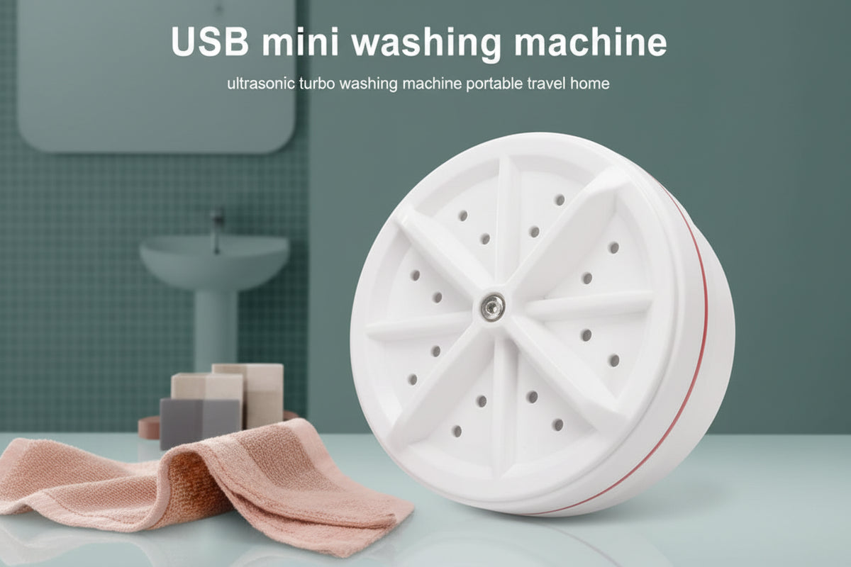 Portable Mini Washing Machine Ultrasonic USB Turbo Washer Compact Laundry Machine for Socks Underwear Small Clothes Travel Camping Personal Laundry Cleaning Device Easy Use