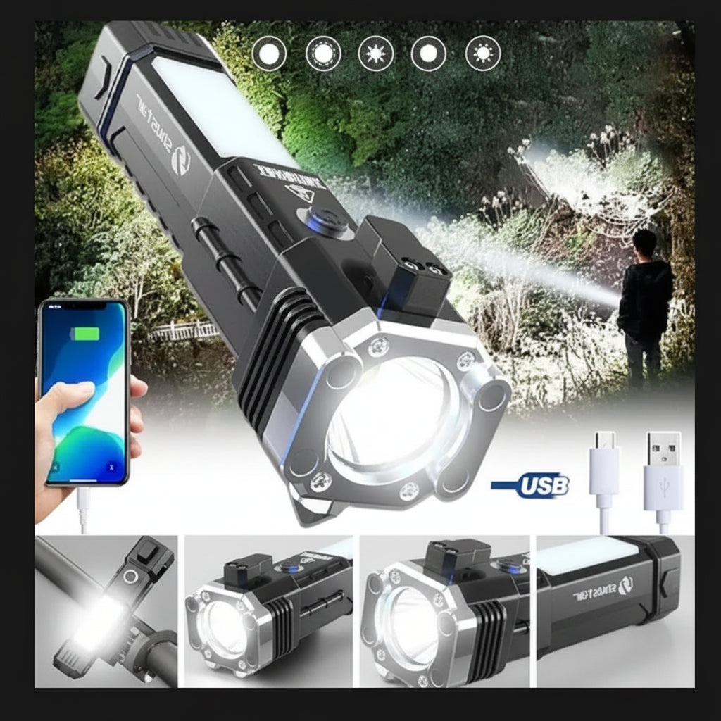 Torch Light 5 in 1 – Multifunction LED Flashlight, Rechargeable, Outdoor & Emergency Too