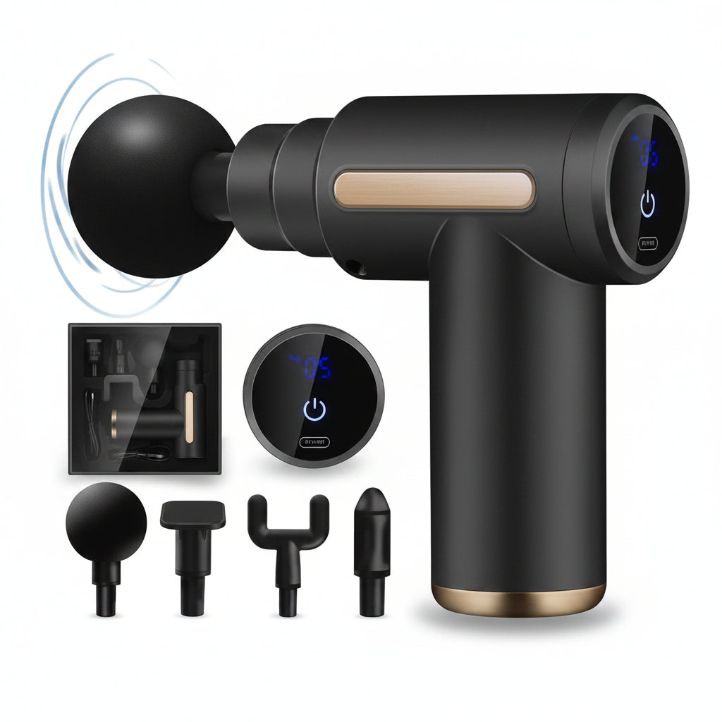 Massage Gun 5 in 1 Multifunctional Electric Full Body Massage Equipment Set for Deep Tissue Relief & Full Body Relaxation 6 Speeds with 4 Massage Heads Pysiotherapy Massager Gun