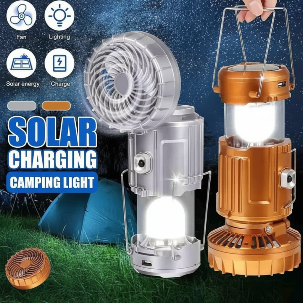 6 in 1 portable outdoor LED camping lantern with fan solar charge rechargeable light energy saving tent lamp flashlight usb power bank 5v 5000mah