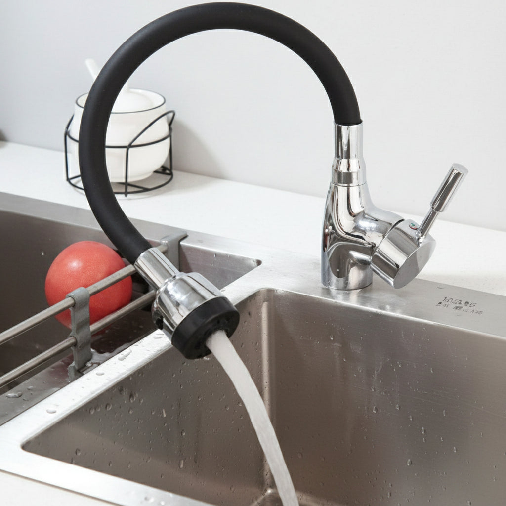 Black & Red Flexible Shower Neck 360° Universal Rotation | Dual Mode Water Outlet | Bendable Silicone Faucet Extender | Kitchen Sink & Bathroom Wash Basin Tap Extension Pipe | Water Saving Spray Nozzle | Easy Installation
