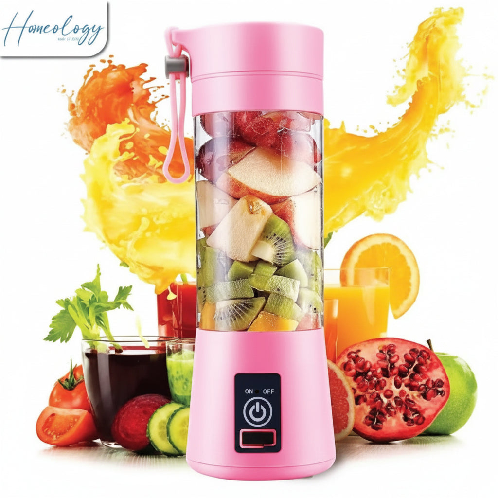 USB Rechargeable Juicer Blender 6 Blades Electric Blender Mini Portable Personal Size USB Rechargeable Mixer 380ml Food Grade Water Bottle Portable Fruit Juicer Machine (Double Click Start) By Bee To Door